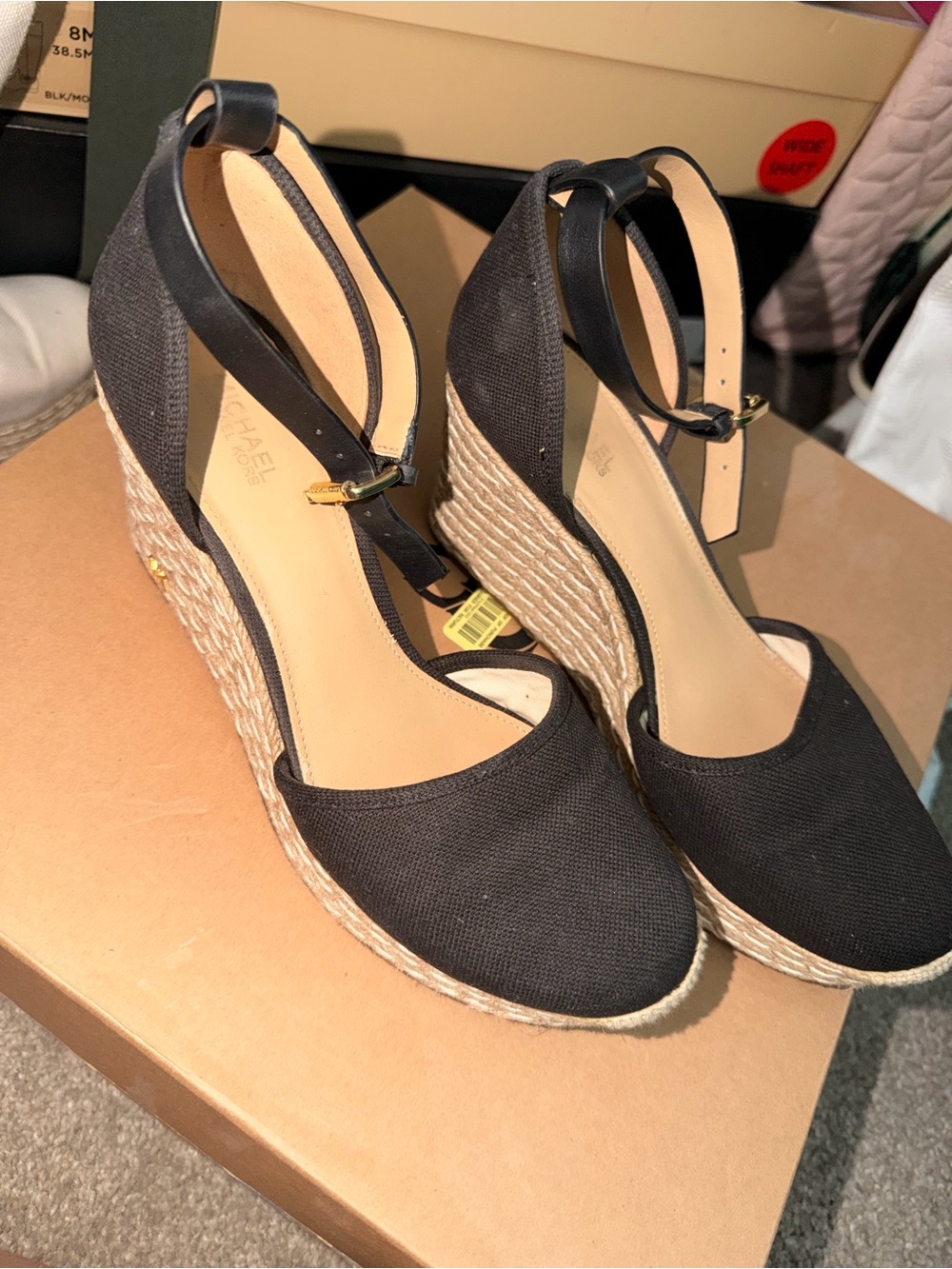 Michael Kors Black Canvas Ankle-Strap Espadrille Wedges